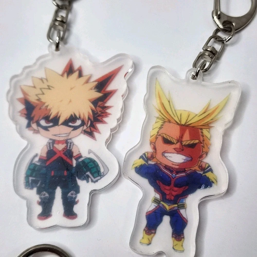 Set of 7 My Hero Academia Anime Acrylic Keychain Keyring Clips Clear Backs